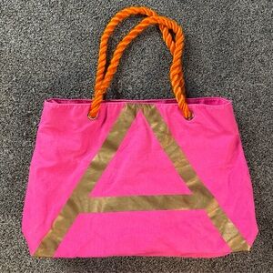 Avon Representative Pink Canvas Bag Gold Orange Rope Handles 29”x13”